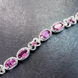 Grape rhodolite garnet sterling silver and tennis bracelet